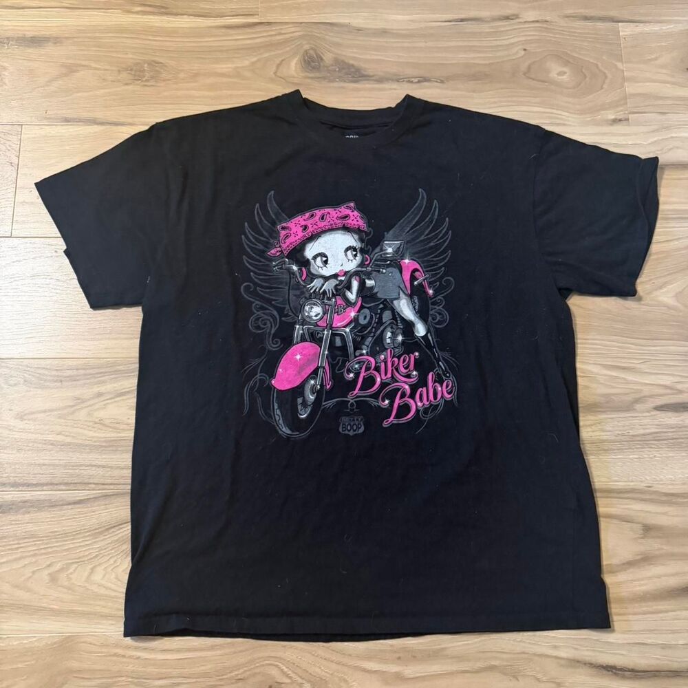 Y2K Betty Boop Biker Themed Grunge goth Graphic cartoon Tee Size Large